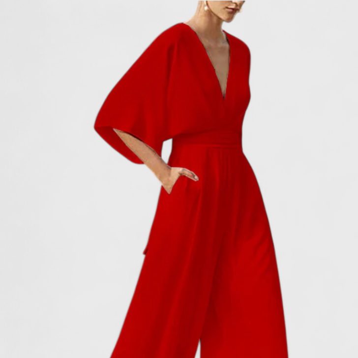 Isaura | Mono Largo Elegante con Pierna Ancha y Escote en V