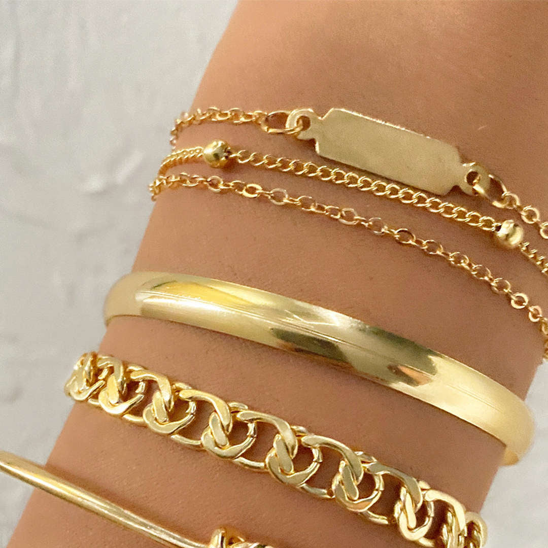 Juego de Pulseras de Cadena de Metal de 4 Piezas