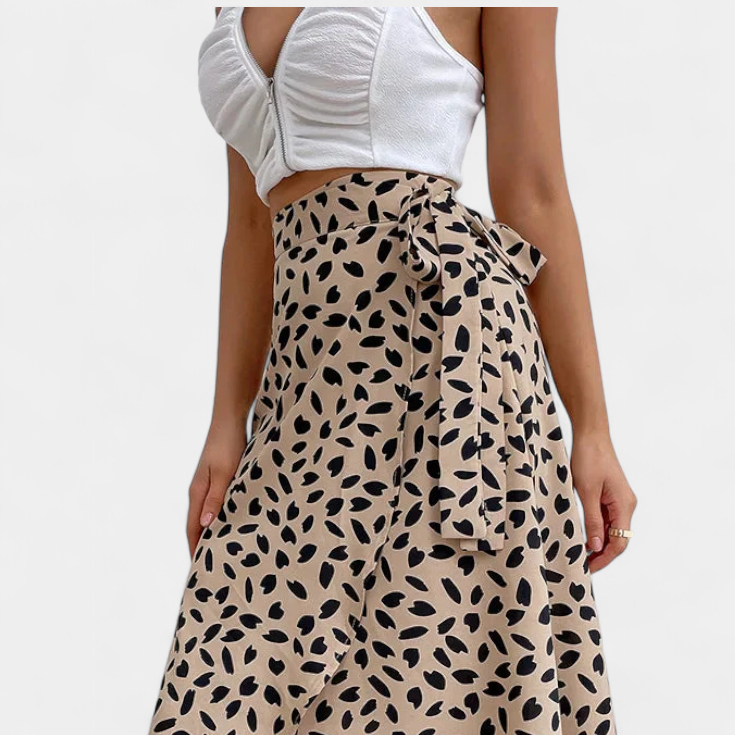 Camila | Falda Envolvente Boho con Estampado Asimétrico