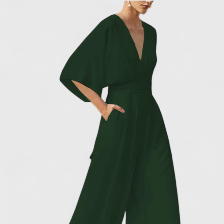 Isaura | Mono Largo Elegante con Pierna Ancha y Escote en V