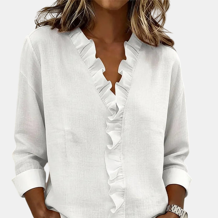 Inés | Blusa con Volantes, Escote en V y Manga Larga