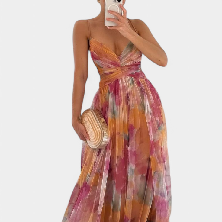 Ingrid | Vestido Maxi Floral con Escote en V