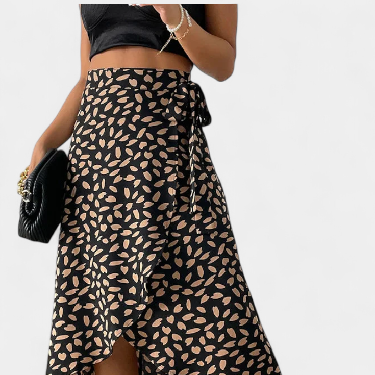Camila | Falda Envolvente Boho con Estampado Asimétrico