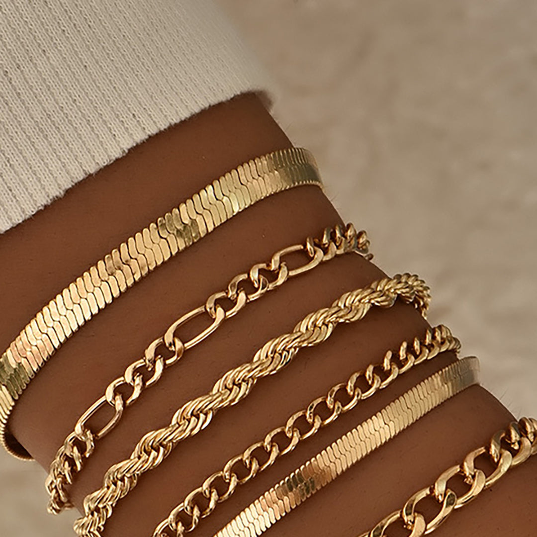 Conjunto de Pulseras de Cadena Cubana de 6 Piezas
