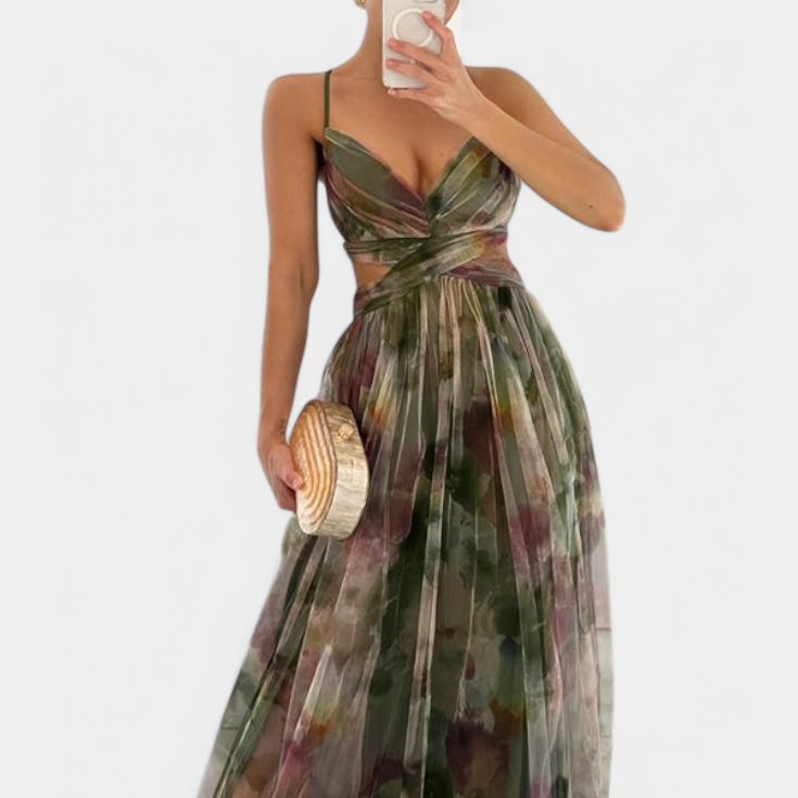 Ingrid | Vestido Maxi Floral con Escote en V