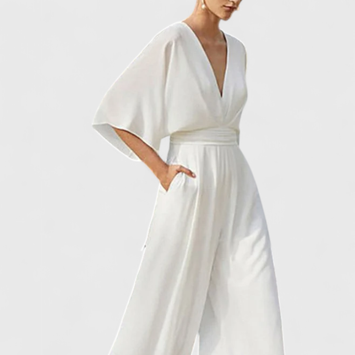 Isaura | Mono Largo Elegante con Pierna Ancha y Escote en V