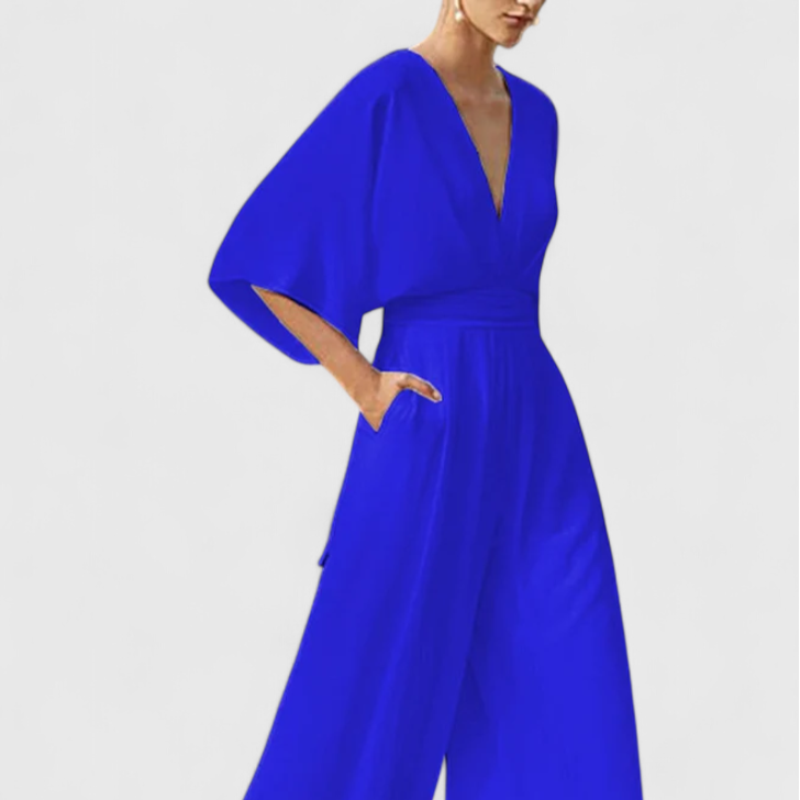 Isaura | Mono Largo Elegante con Pierna Ancha y Escote en V