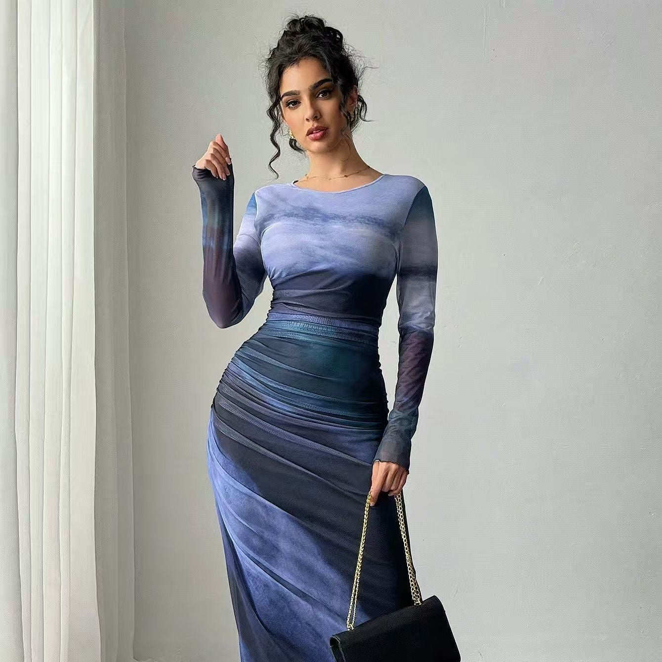 Natalia | Vestido Maxi Bodycon de Manga Larga Impreso y Cómodo