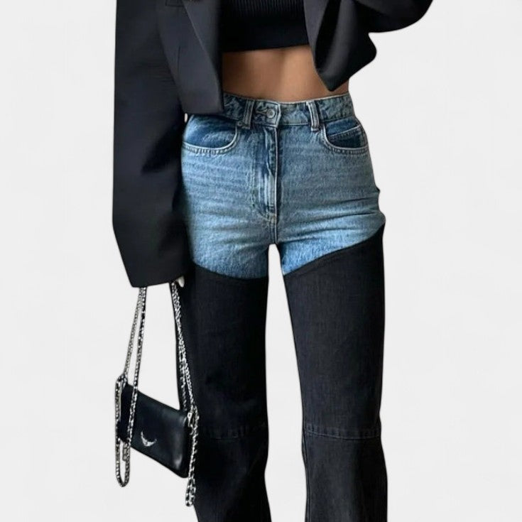 Mijie | Jeans de tiro alto con patchwork y pierna recta
