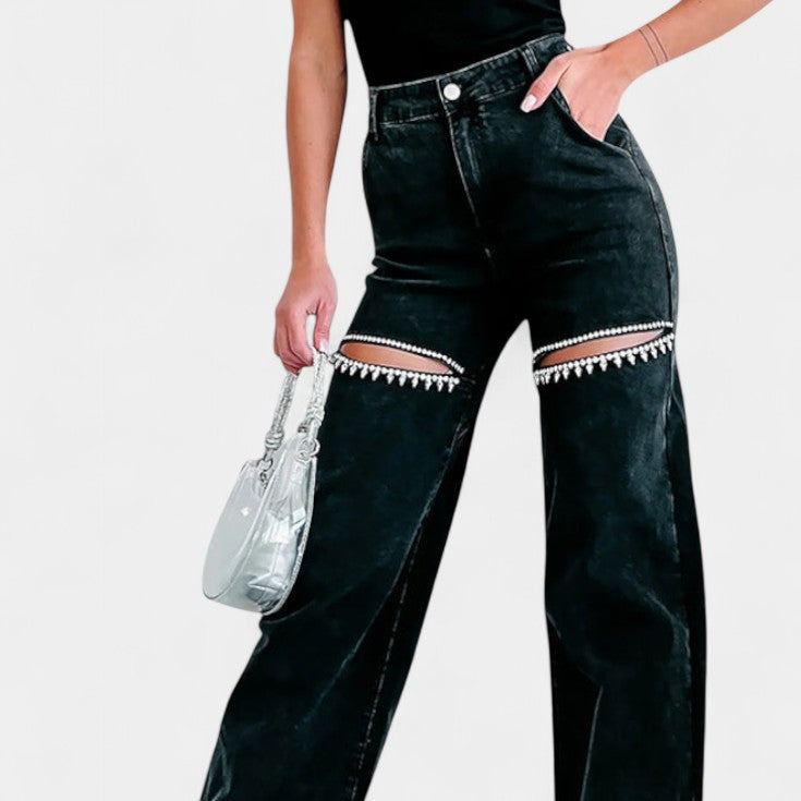 Evian | Jeans Ripped Straight-Leg con Rhinestones