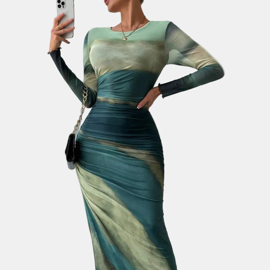 Natalia | Vestido Maxi Bodycon de Manga Larga Impreso y Cómodo