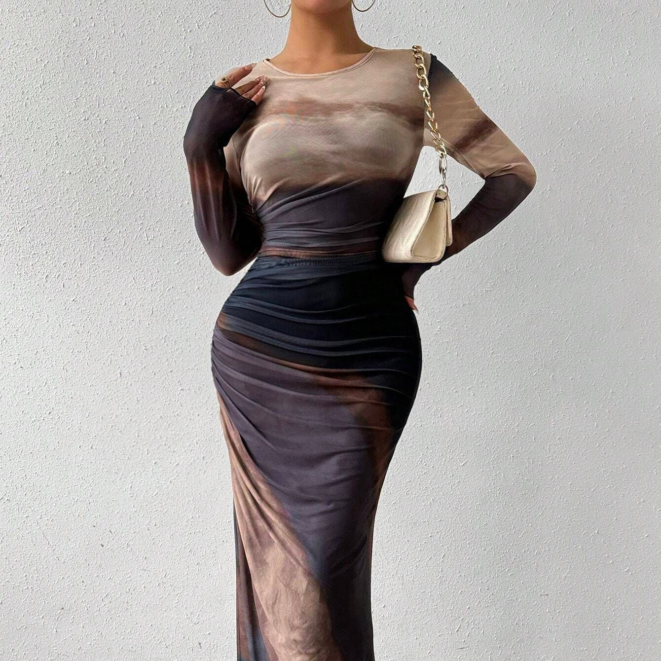Natalia | Vestido Maxi Bodycon de Manga Larga Impreso y Cómodo