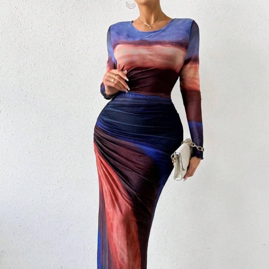 Natalia | Vestido Maxi Bodycon de Manga Larga Impreso y Cómodo