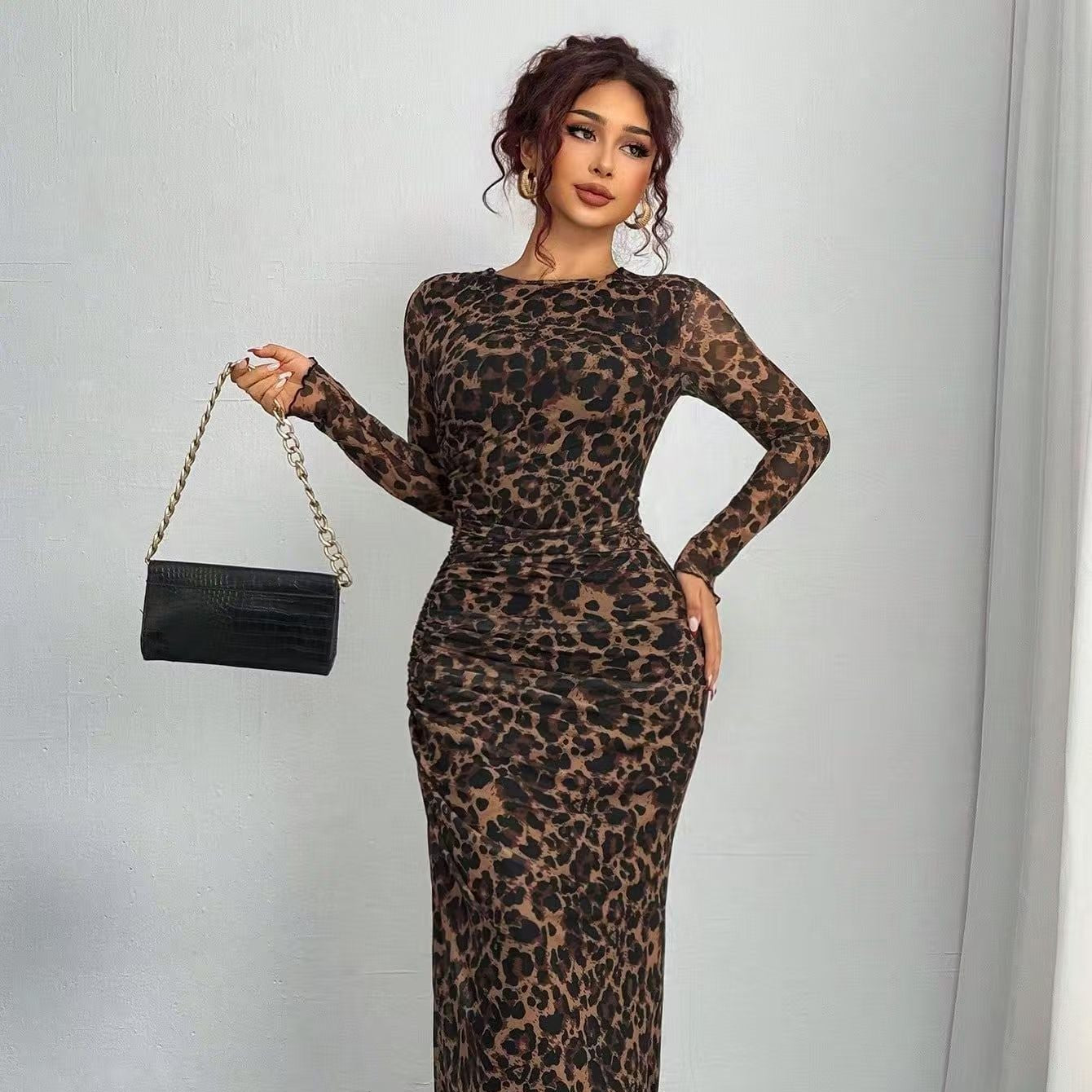 Natalia | Vestido Maxi Bodycon de Manga Larga Impreso y Cómodo