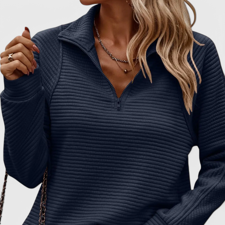 Helene | Jersey de Cuello en V con Cremallera y Manga Larga