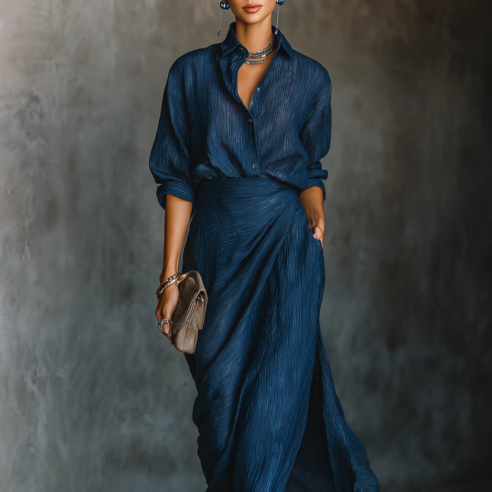 Cielo | Conjunto de camisa y falda larga