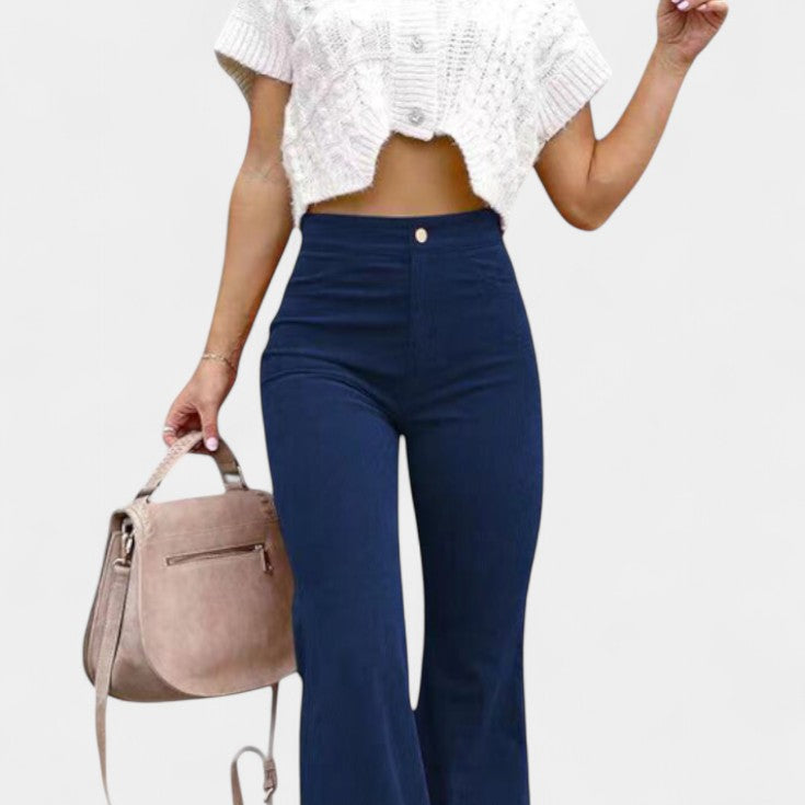 Kiara | Pantalones de Terciopelo de Pierna Ancha de Cintura Alta