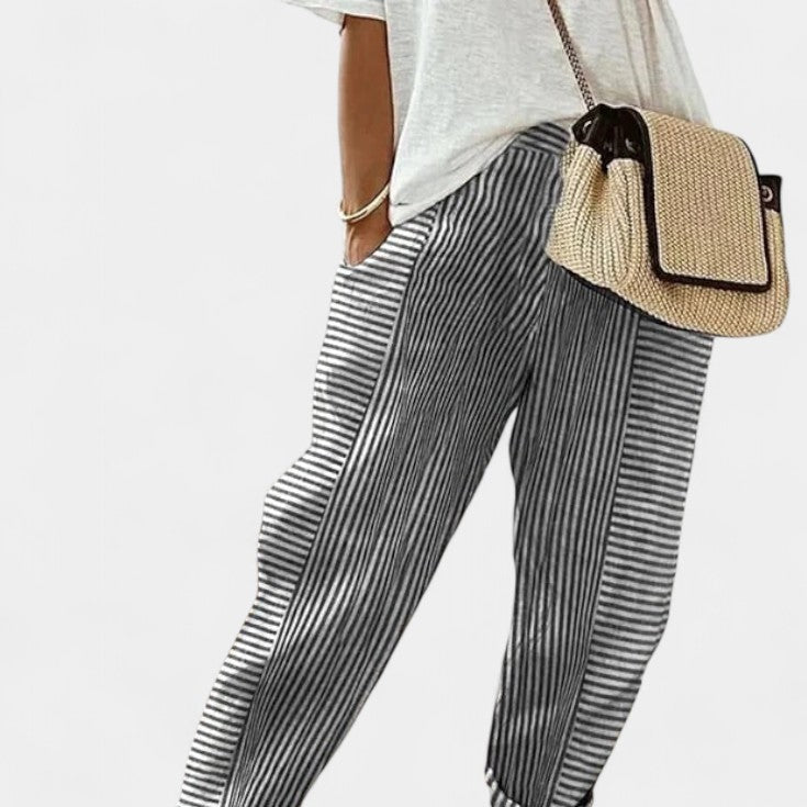 Alba | Pantalones de Mezcla de Lino a Rayas