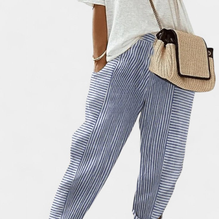 Alba | Pantalones de Mezcla de Lino a Rayas