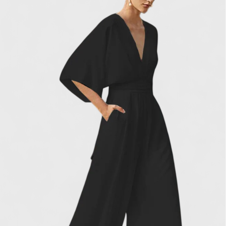 Isaura | Mono Largo Elegante con Pierna Ancha y Escote en V