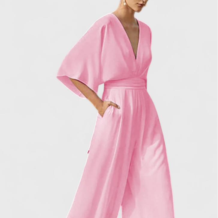 Isaura | Mono Largo Elegante con Pierna Ancha y Escote en V