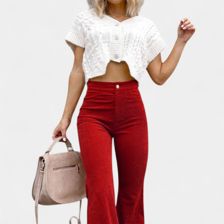 Kiara | Pantalones de Terciopelo de Pierna Ancha de Cintura Alta