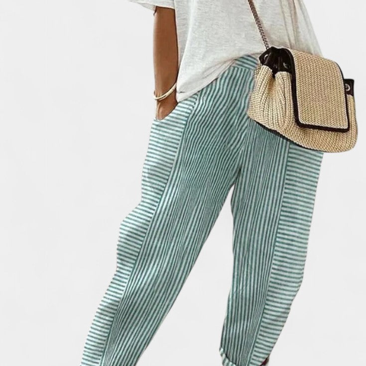 Alba | Pantalones de Mezcla de Lino a Rayas