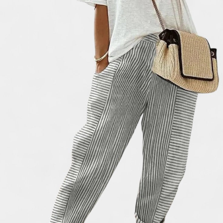 Alba | Pantalones de Mezcla de Lino a Rayas