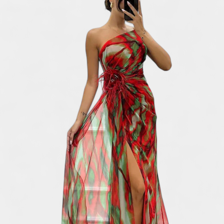 Aylin | Vestido Maxi Asimétrico con Estampado Vibrante