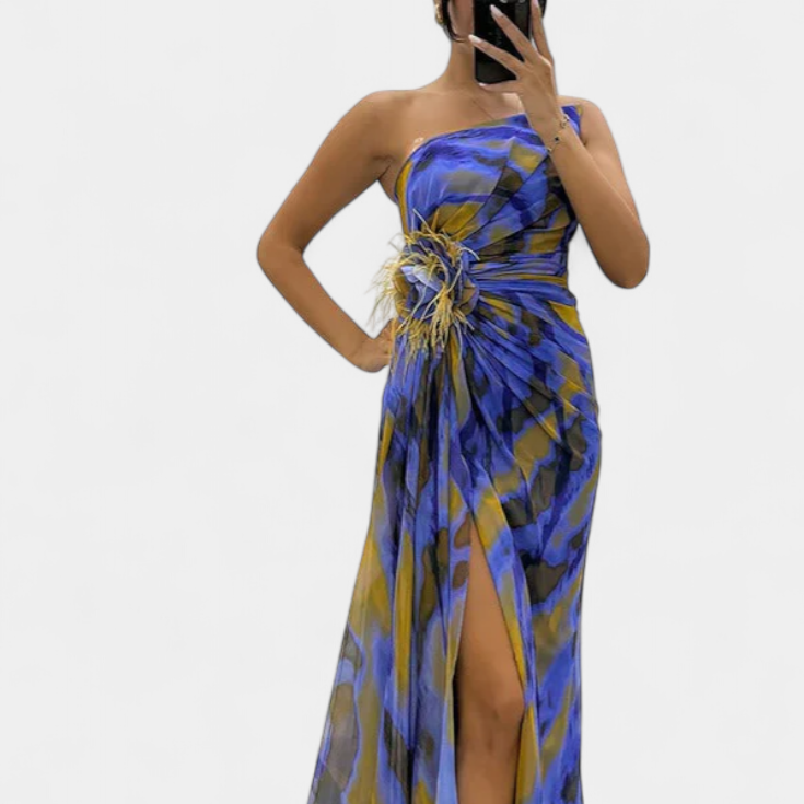 Aylin | Vestido Maxi Asimétrico con Estampado Vibrante