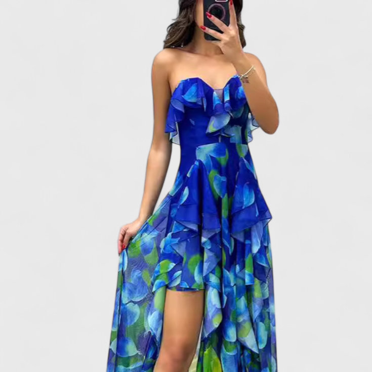 Andy | Vestido Maxi Sin Mangas con Capas de Volantes y Abertura Gradiente