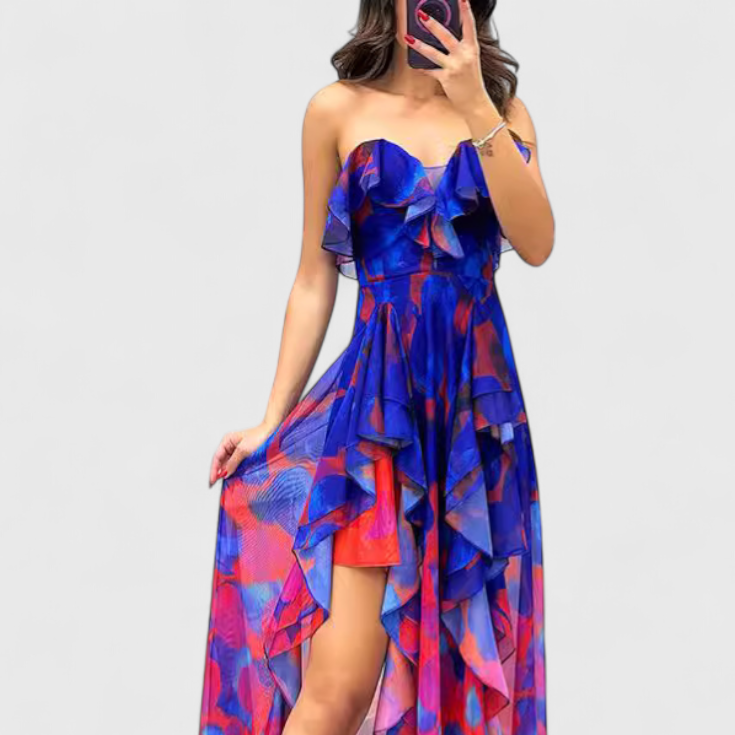 Andy | Vestido Maxi Sin Mangas con Capas de Volantes y Abertura Gradiente