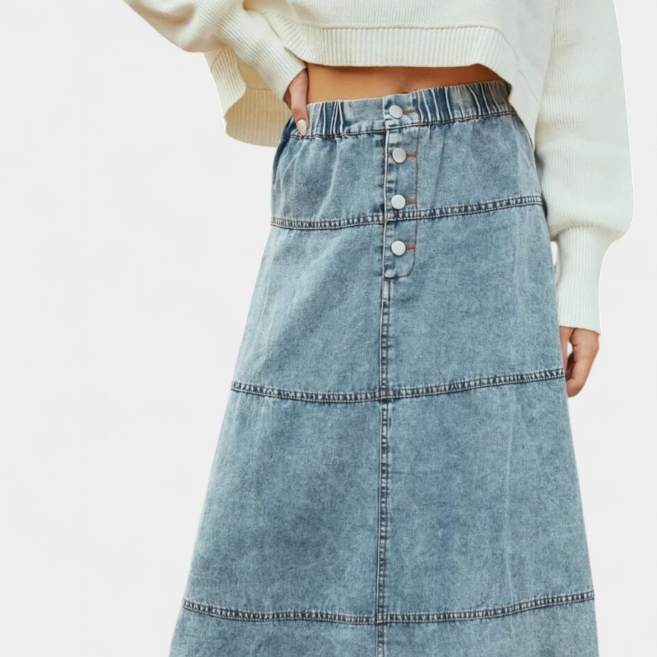 Lorraine | Falda Maxi de Denim con Detalle de Pluma