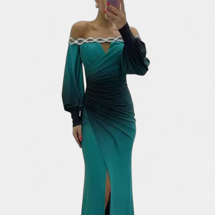 Julitta | Vestido Maxi Ombre con Hombros Descubiertos