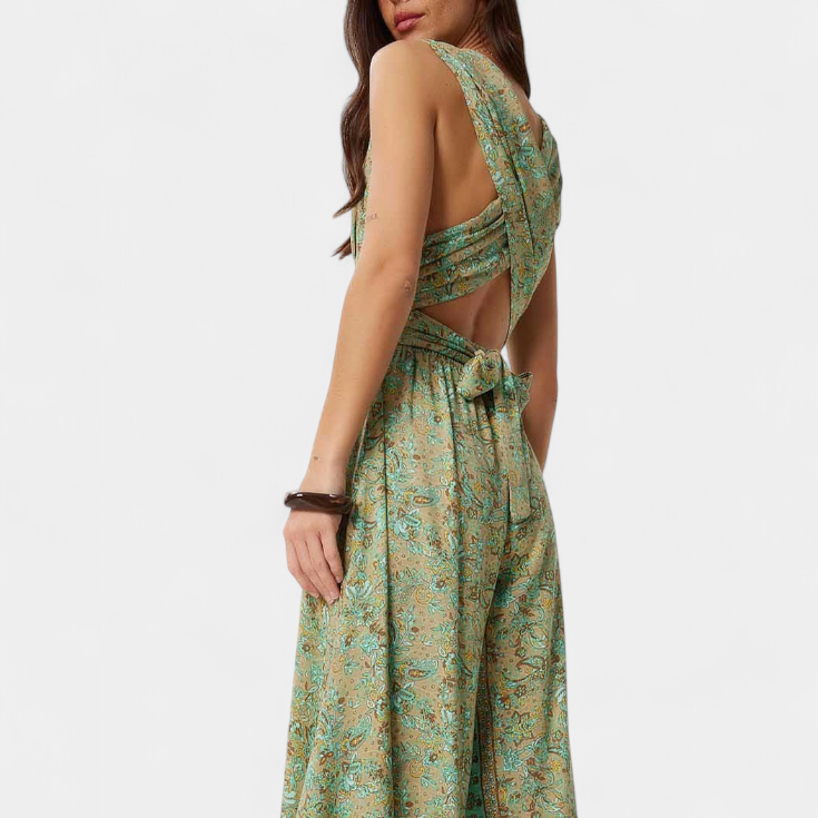 Leandra Mono Fluido Cruzado con Estampado Floral Verde