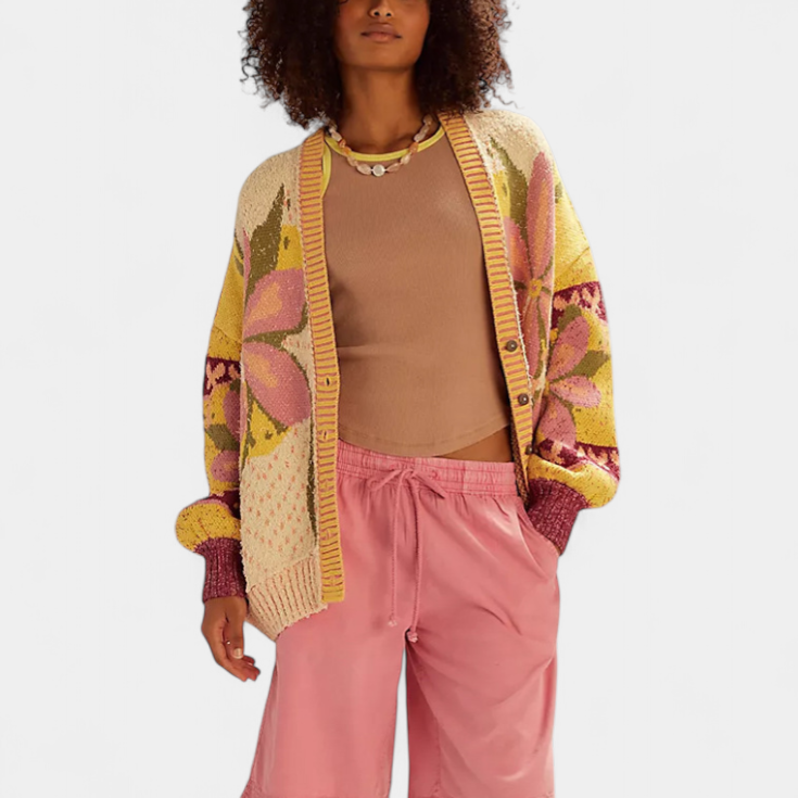 Casey | Cárdigan de Punto con Patrón Floral y Ajuste Suelto