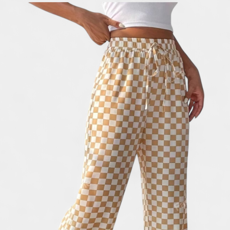 Hilaria | Pantalones de Pierna Ancha con Estampado a Cuadros