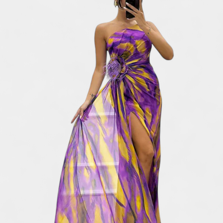 Aylin | Vestido Maxi Asimétrico con Estampado Vibrante
