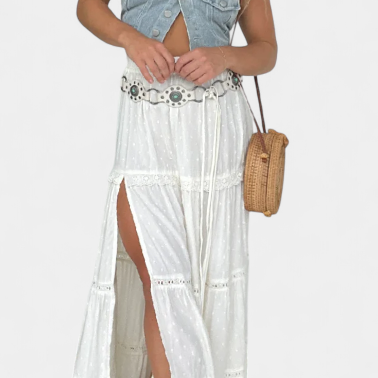 Dola | Falda Maxi Boho con Encaje y Abertura Frontal
