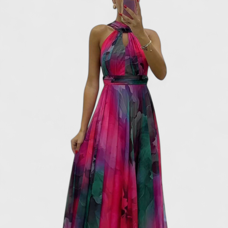Caprice | Vestido Maxi de Gasa con Estampado Floral y Cuello Halter