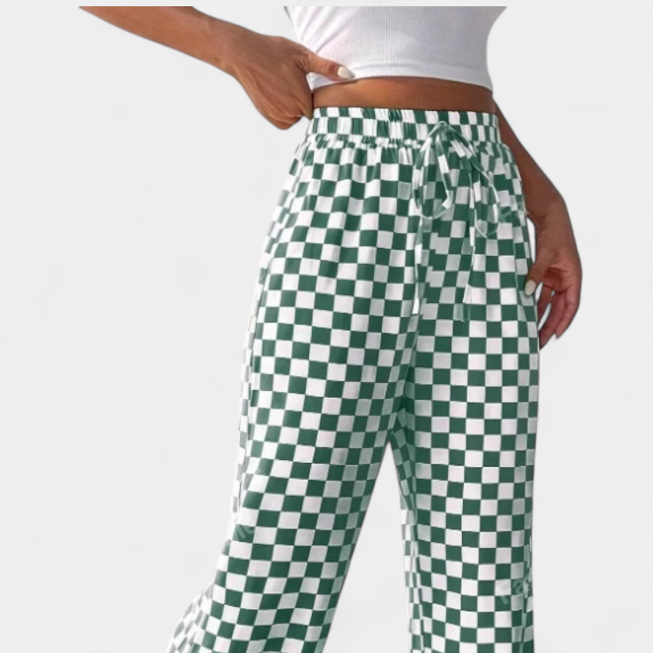 Hilaria | Pantalones de Pierna Ancha con Estampado a Cuadros
