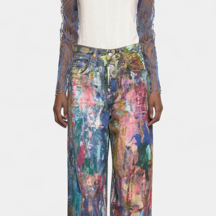 Rana | Pantalones Vaqueros de Pierna Ancha con Estampado Artístico