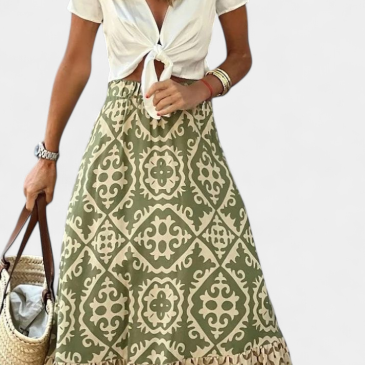 Ethel | Falda Maxi Estampada con Volante