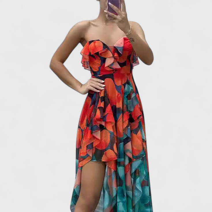 Andy | Vestido Maxi Sin Mangas con Capas de Volantes y Abertura Gradiente