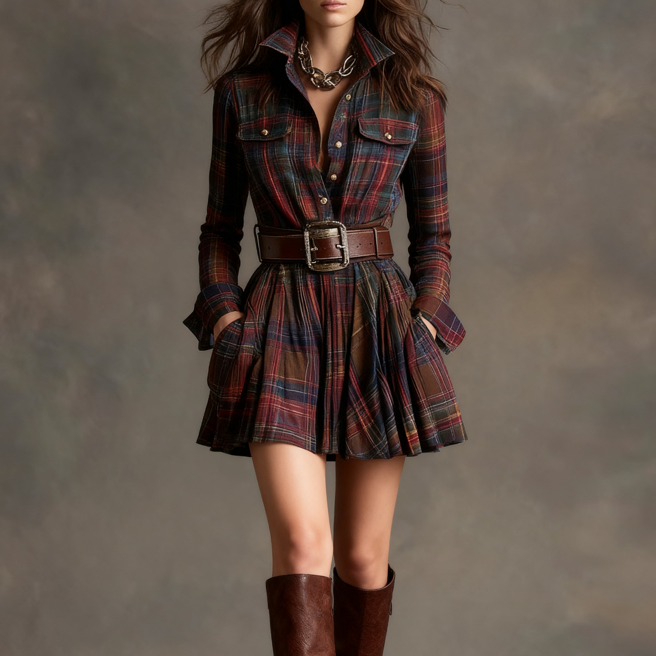 Bárbara | Vestido corto camisero de cuadros