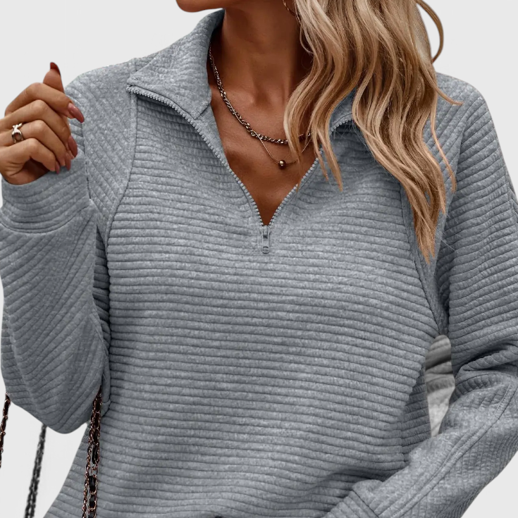 Helene | Jersey de Cuello en V con Cremallera y Manga Larga