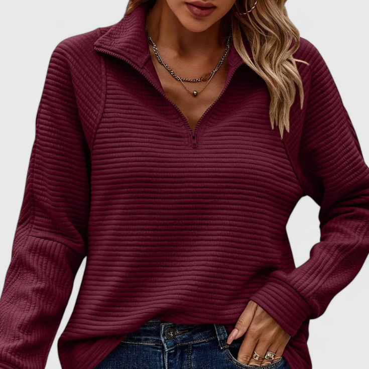 Helene | Jersey de Cuello en V con Cremallera y Manga Larga