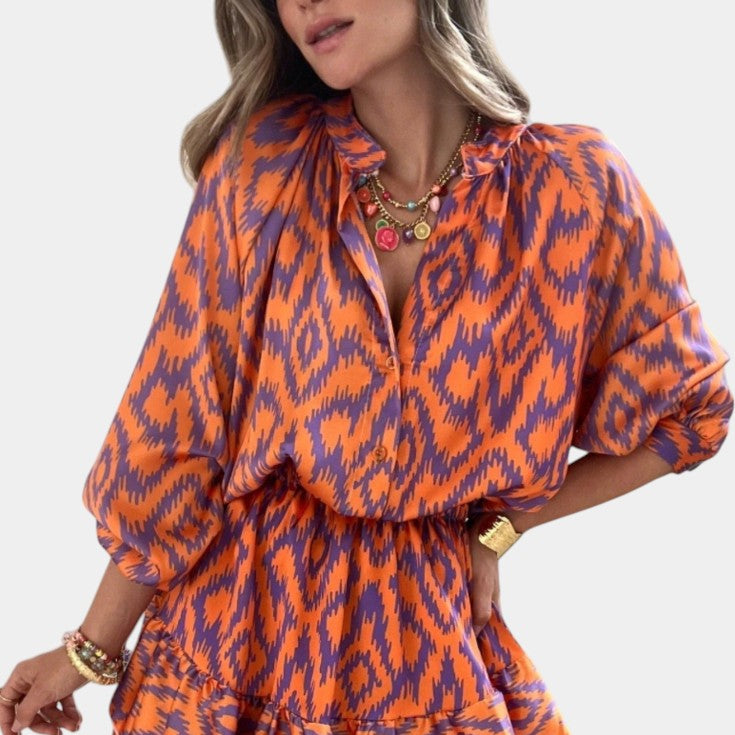 Yasmine | Mono Mini con Volantes y Estampado Ikat