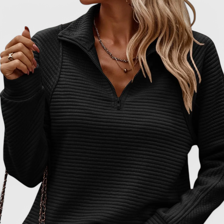 Helene | Jersey de Cuello en V con Cremallera y Manga Larga