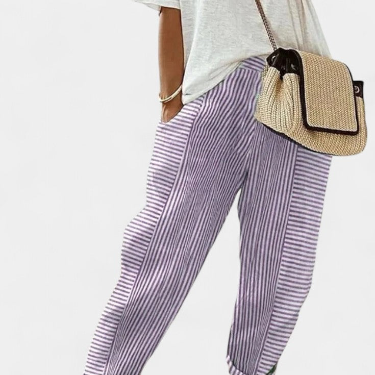 Alba | Pantalones de Mezcla de Lino a Rayas